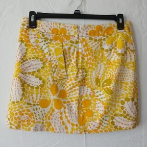 J. Crew Yellow and Orange Mini Skirt Pockets Flowers Sz 8 Beach Preppy School